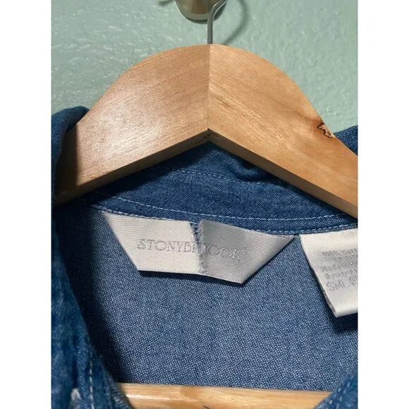 Vintage Stonybrook Women's Blue‎ Denim Floral Button Dress with Tie Size Small - Picture 7 of 10